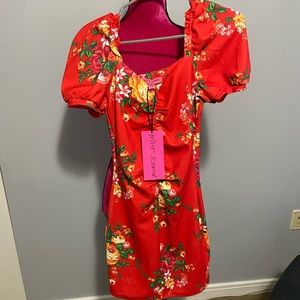 Betsy Johnson red floral dress XS new